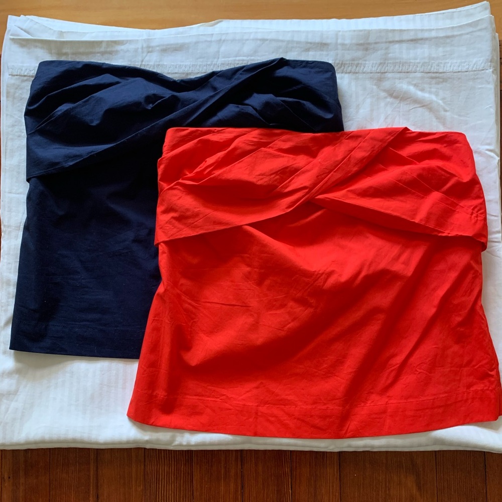J. Crew Strapless Tops in Bold Red and Deep Navy